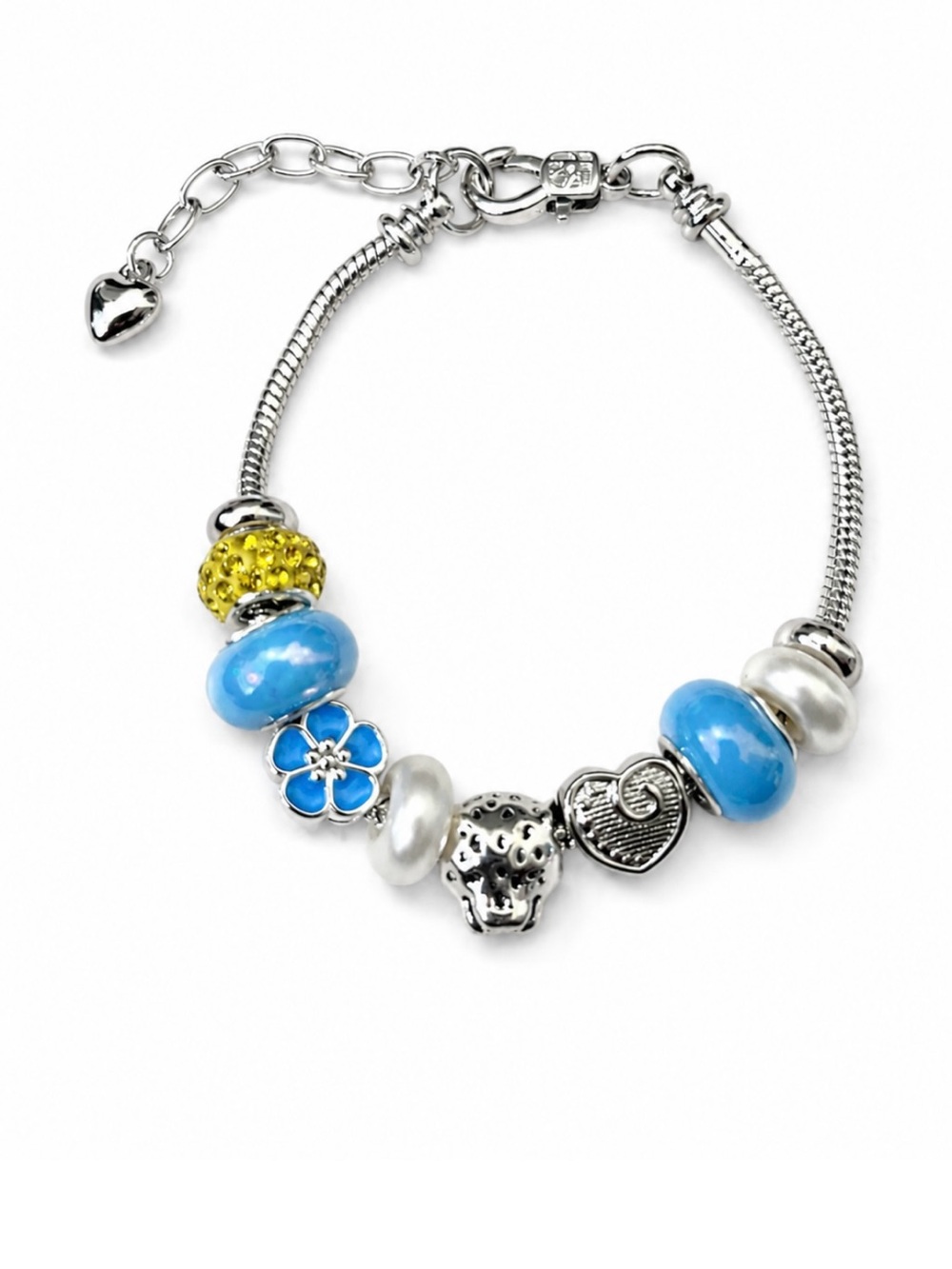 Southern University Silver-Tone Blue & Yellow Bead Charm Bracelet